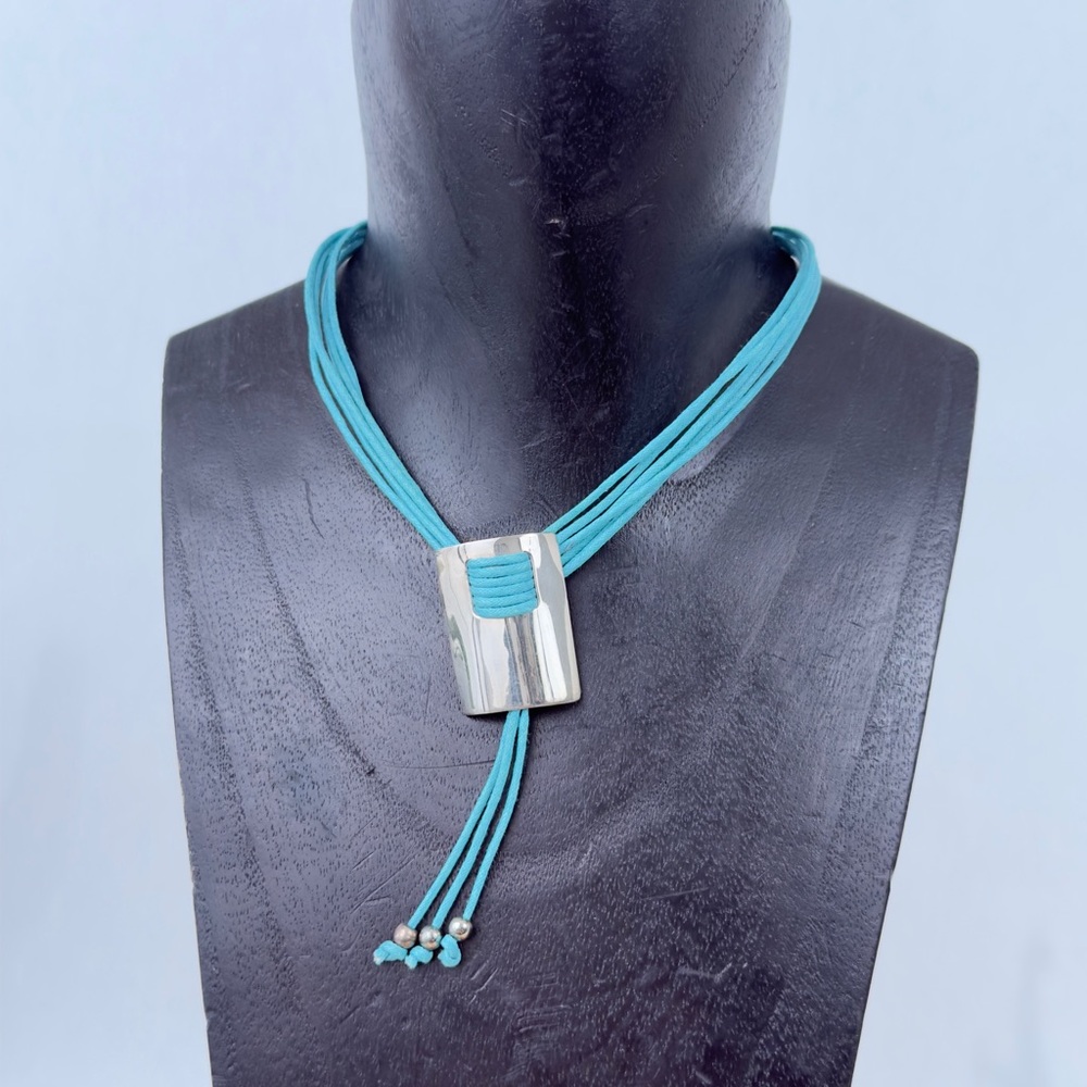 Southwestern Bolo Tie Inspired Sterling Silver 925 Mexico Corded Choker Necklace